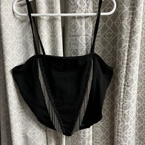 Black Chain Embellished Crop Top